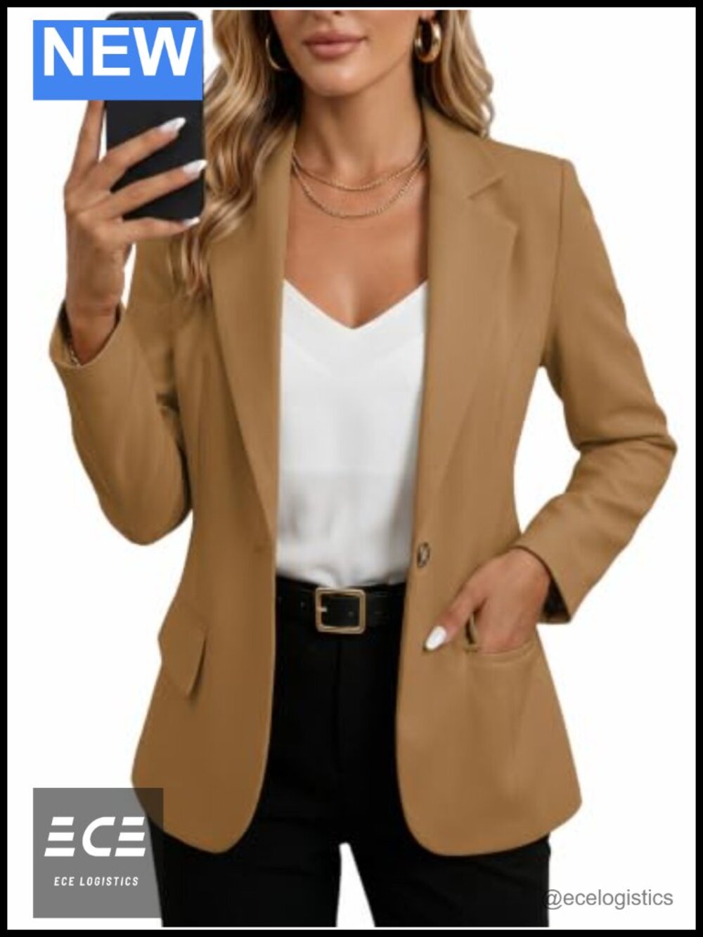 Womens Business Casual Blazer Slim Fit Single Button Woven Office Work Jacket